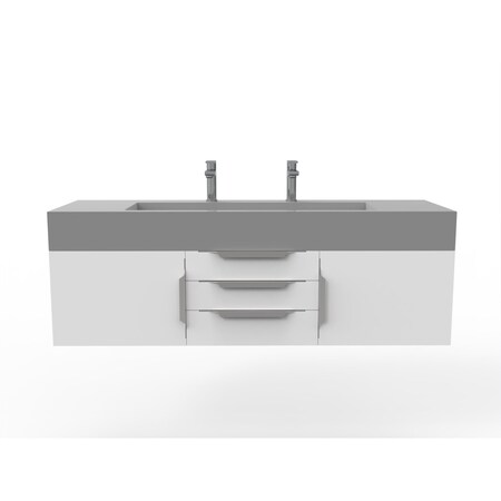 Castello Usa Nile 60" Wall Mounted White Vanity With Gray Top And Brushed Nickel Handles CB-MC-60W-BN-2053-GR